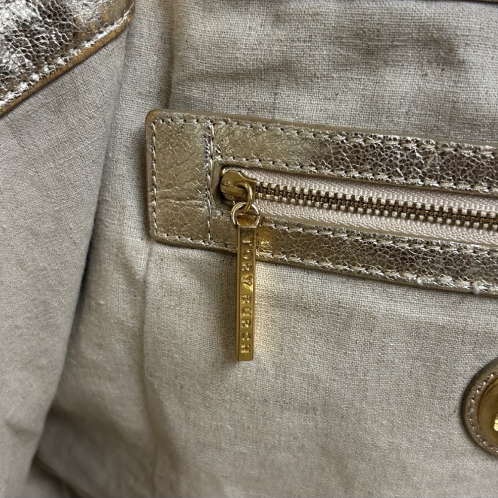Tory Burch Beige Canvas Tote with Silver Trim - Picture 13 of 13
